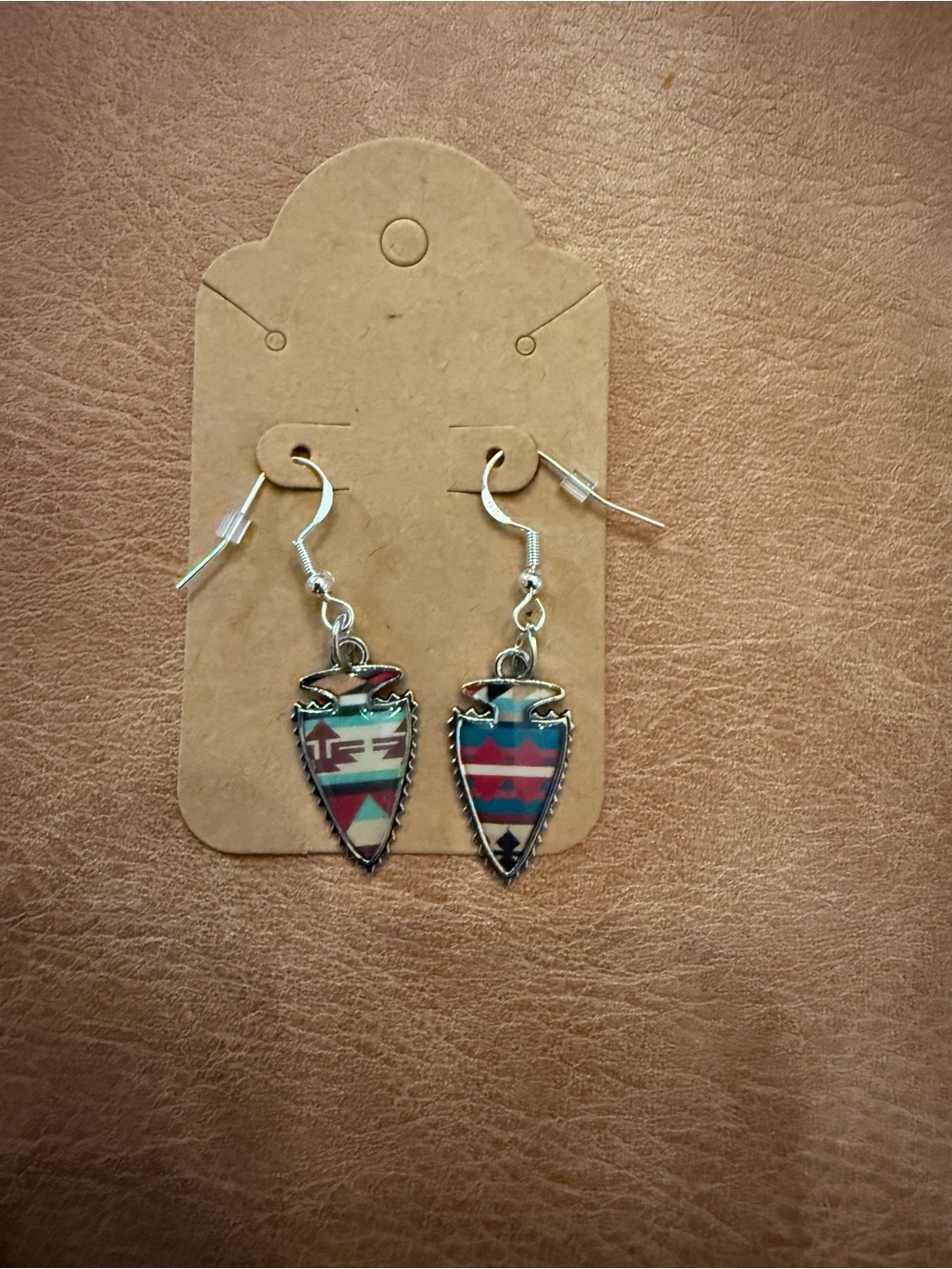 Weatern Sterling Silver 925 Hooks-Tone Aztec Pattern Arrowhead Drop Earrings